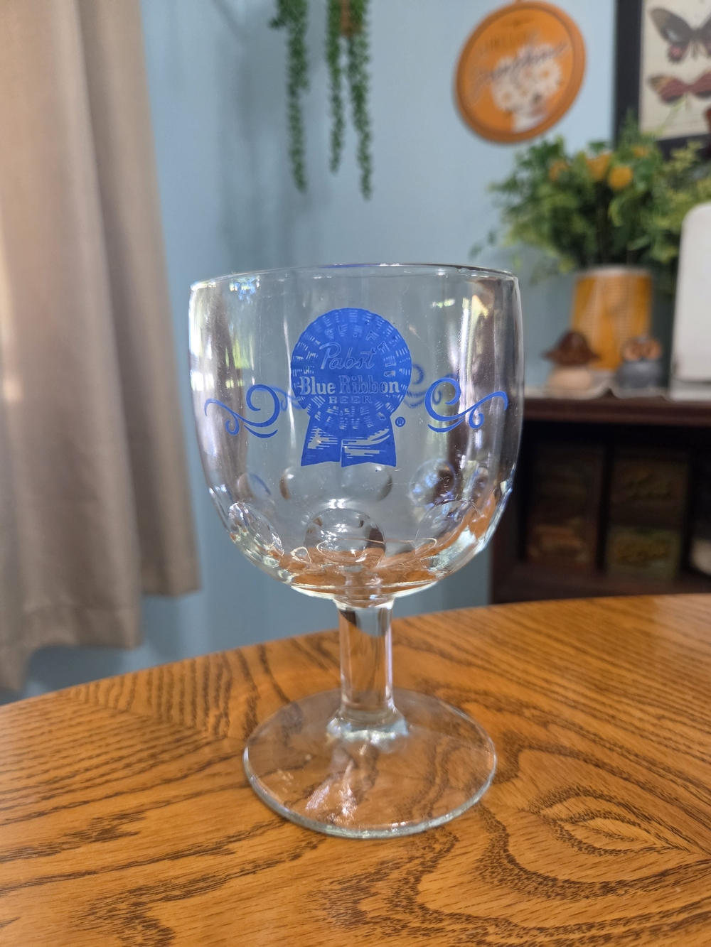 Vintage Pabst Blue Ribbon PBR Pedestal Beer Goblet Glass